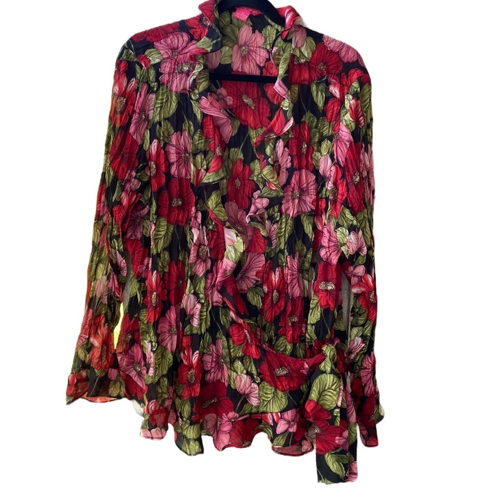 🖤♥️🤍 Sunny Leigh Macy’s Lightweight Crinkly Ruffles Buttons Feminine Romantic - Picture 7 of 13